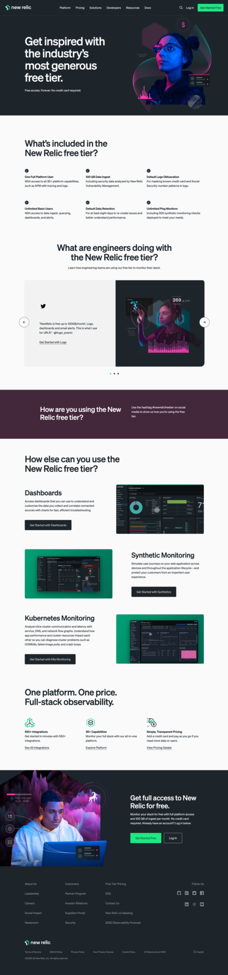New Relic 4 Screenshot of the final free tier pricing page.